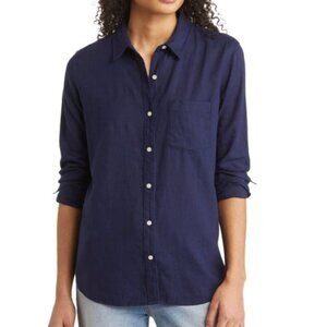 Caslon Casual Linen Blend Button-up Shirt Navy S